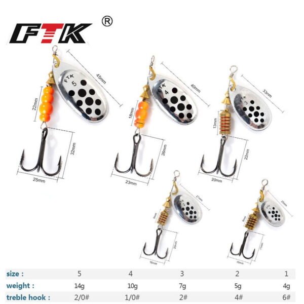 FTK Spinner Bait Hard Spoon Metal Fishing Lures With Treble Hooks - Image 20