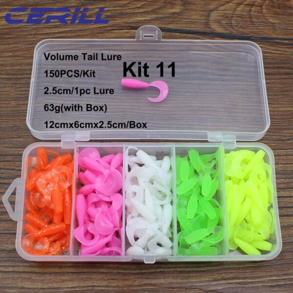 Cerill 150 pcs/kit 25mm Silicone Soft Fishing Lure Volume Tail Worm Bait Artificial Swimbait Jig Wobbler Bass Glow Shrimp Tackle - Image 6