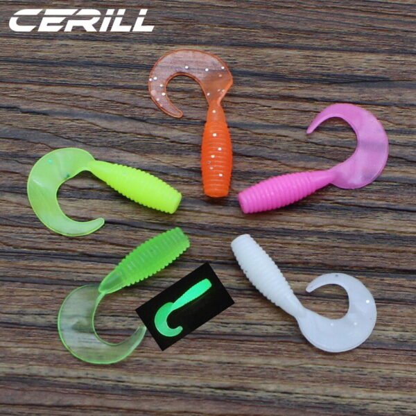 Cerill 150 pcs/kit 25mm Silicone Soft Fishing Lure Volume Tail Worm Bait Artificial Swimbait Jig Wobbler Bass Glow Shrimp Tackle - Image 3