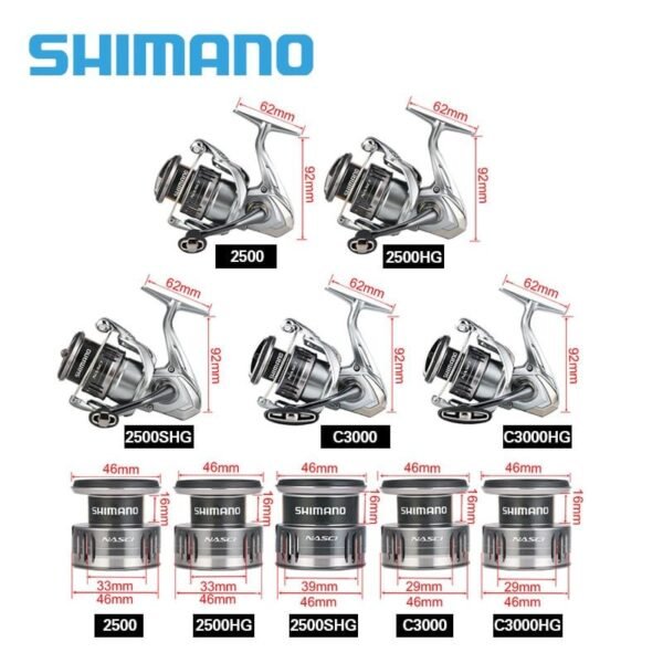 SHIMANO NASCI Spinning Fishing Reel 2500/3000 5+1BB Gear Ratio 5.0:1/6.2:1 Max Drag 4/9kg