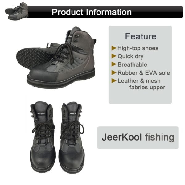 Fly Fishing Waders Rubber Anti-Slippery Sole Wading Shoes Hunting Boots 41-48 Gray Breathable Upstream Leather Lace Up Men Women - Image 2