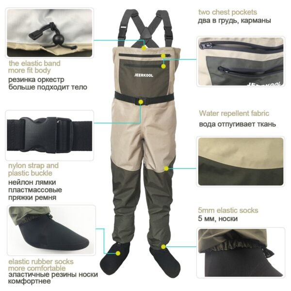 Kylebooker Army Green Fly Fishing Waders Aqua Shoes Felt Sole - Image 4