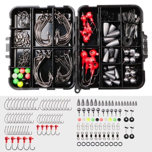 Fishing Tackle Box with fish Hooks Swivels Weights Jig Heads Sinker Fishing Accessories Set Freshwater - Image 4