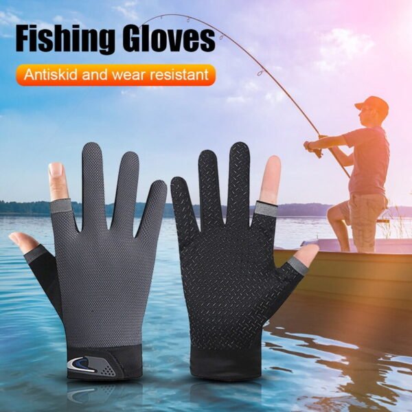 1 Pair Anti-Slip Breathable Fishing Gloves Two Finger Cut
