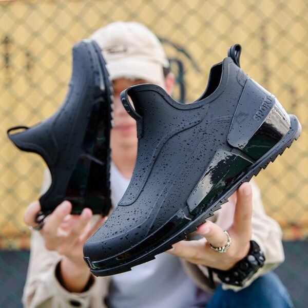 Men's Outdoor Non-slip Hiking Shoes Shaxi Fishing Rain Boots Black Work Shoes Durable Waterproof Rubber Fishing Shoes - Image 2