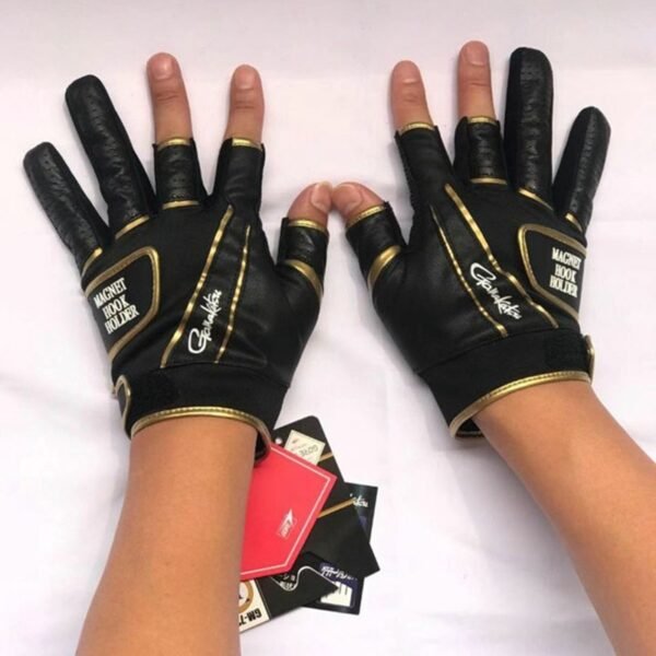 Gamakatsu Fishing Gloves Anti Slip 3 Finger Soft Leather - Image 2
