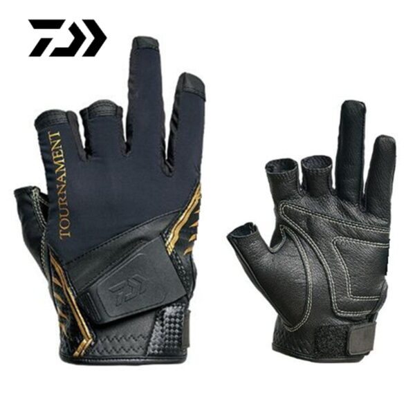 Daiwa Anti Slip Leather Fishing Gloves Finger Cut UV Protection