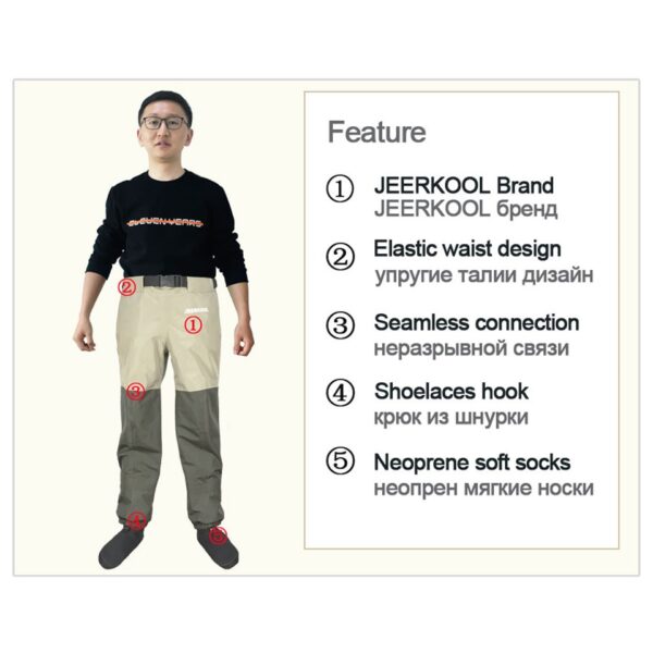 Jeerkool Waders Fly Fishing Shoes Nails Felt Sole & Waist Pants Belt Clothes Waterproof Hunting Suit Wading Upstream Boots Leaking Water - Image 4