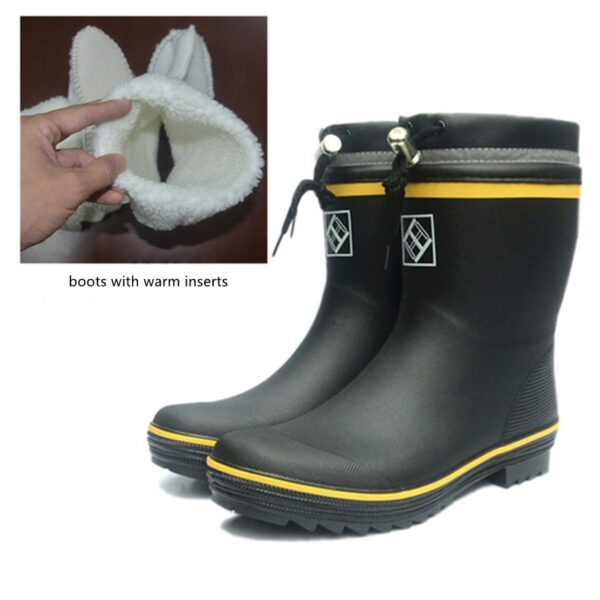 Men Winter Plush Warm Mid-Calf Rubber Rain Boots Outdoor Comfort Work Water Boots Autumn Waterproof Fishing Boots - Image 6