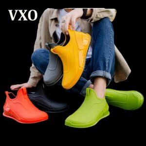 VXO Rain Boots Men's Short Tube Outdoor Waterproof Shoes Car Wash Fishing Rubber Shoes Lightweight Ankle Rainy Day Boots