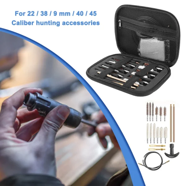 19Pcs/set Tactical Gun Cleaning Kit for Handgun for .22/.38/9mm/.40/.45 Caliber