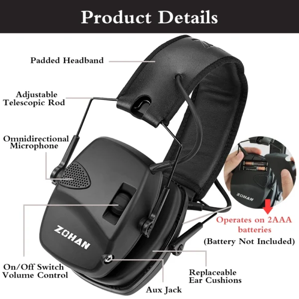ZOHAN Electronic Shooting Ear Protection  Anti-noise Earmuffs - Image 5