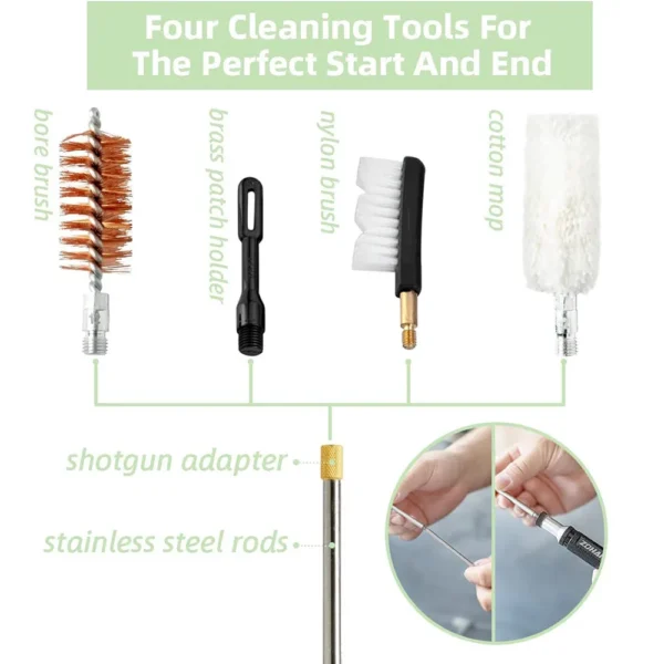 ZOHAN Tactical Shotgun Cleaning Kit For 12 20 410 GA Gauge Hunting Gun With Handles Cotton Mop And Bore Brushes - Image 4