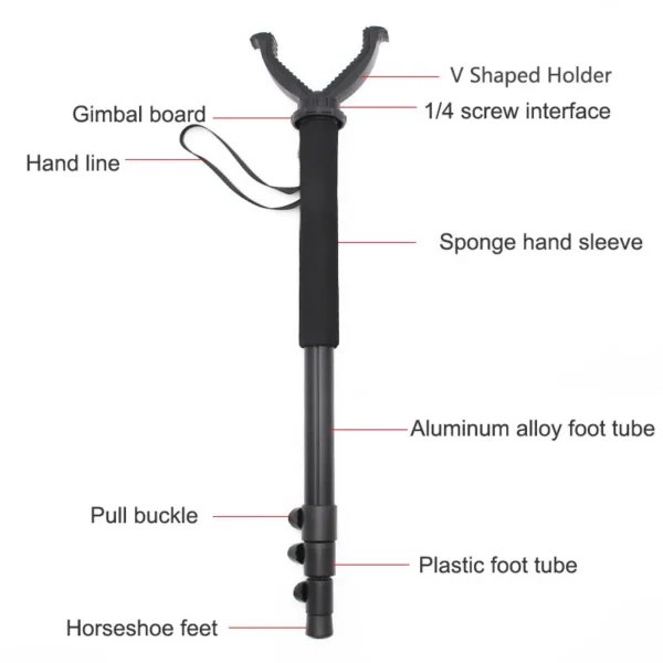 Aluminum Hunting Shooting Accessory V Shaped Rotating Yoke Monopod Telescopic Shooting Stick Hunting Stick with Shoulder Strap - Image 6