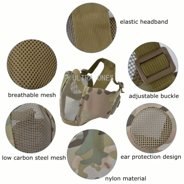 Airsoft Mask + Goggles Set Adjustable Metal Steel Mesh Half Face Protective for Paintball Shooting Cosplay CS War Game - Image 6