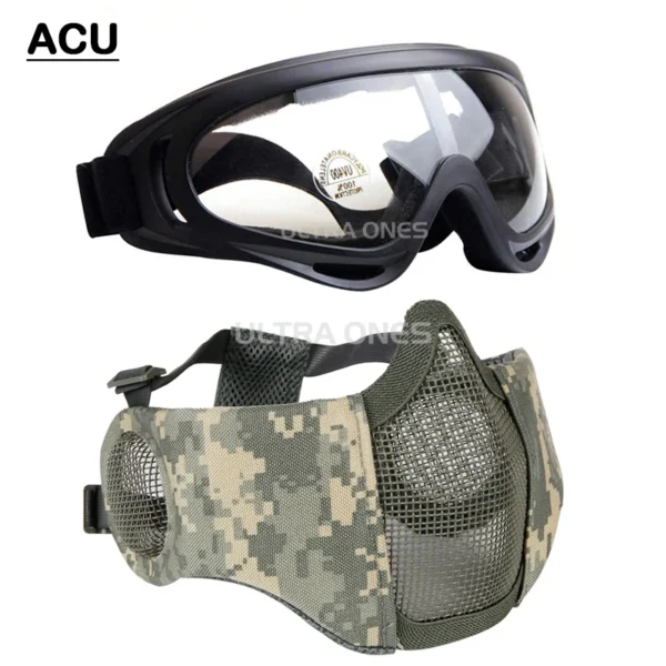 Airsoft Mask + Goggles Set Adjustable Metal Steel Mesh Half Face Protective for Paintball Shooting Cosplay CS War Game - Image 14
