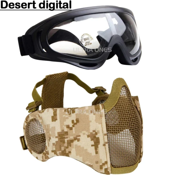 Airsoft Mask + Goggles Set Adjustable Metal Steel Mesh Half Face Protective for Paintball Shooting Cosplay CS War Game - Image 13