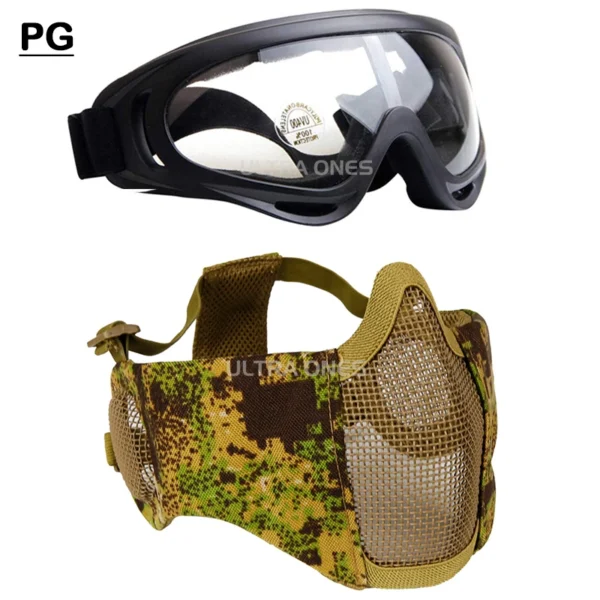 Airsoft Mask + Goggles Set Adjustable Metal Steel Mesh Half Face Protective for Paintball Shooting Cosplay CS War Game