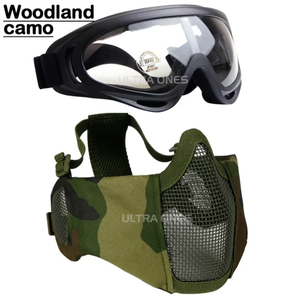 Airsoft Mask + Goggles Set Adjustable Metal Steel Mesh Half Face Protective for Paintball Shooting Cosplay CS War Game - Image 15