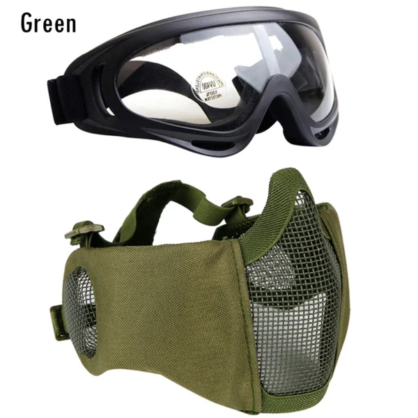 Airsoft Mask + Goggles Set Adjustable Metal Steel Mesh Half Face Protective for Paintball Shooting Cosplay CS War Game