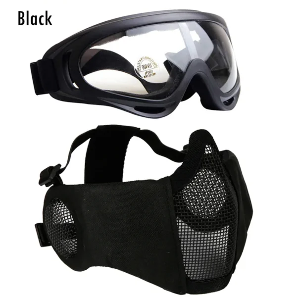 Airsoft Mask + Goggles Set Adjustable Metal Steel Mesh Half Face Protective for Paintball Shooting Cosplay CS War Game - Image 8
