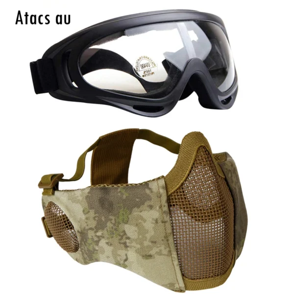 Airsoft Mask + Goggles Set Adjustable Metal Steel Mesh Half Face Protective for Paintball Shooting Cosplay CS War Game - Image 7