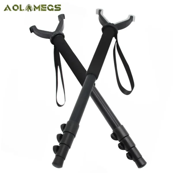 Aluminum Telescopic Monopod Shooting Camera Rack Rotating V Yoke Mount Adapter for Hunting Shooting Stick with Shoulder Strap