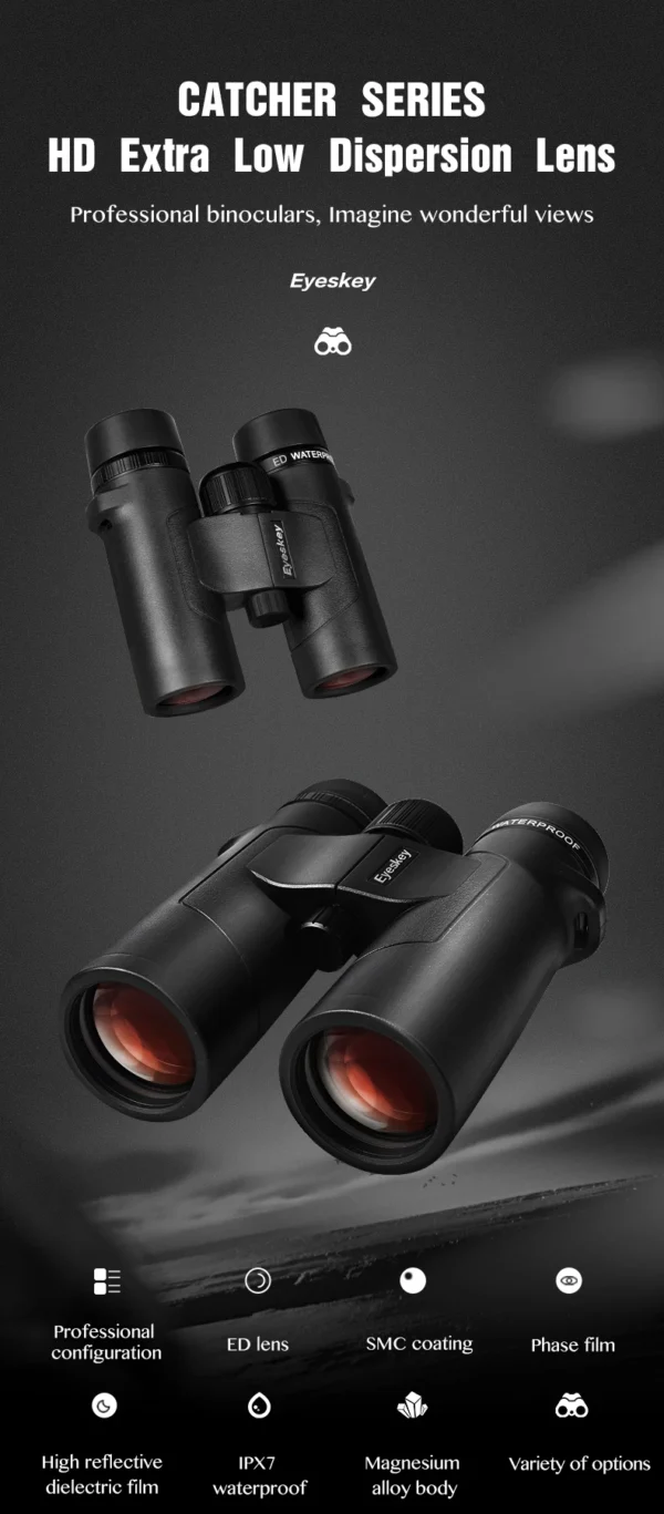 Eyeskey High Power ED Binoculars 10X42 IPX8 Waterproof Bak4 Prism Optics