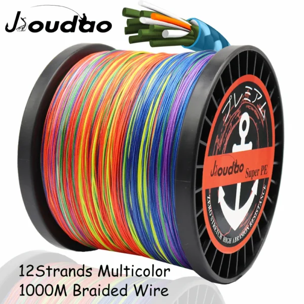 Jioudao 12 Strands Super Strong PE Braided Fish Line 40LB-205LB Multicolor - Image 3