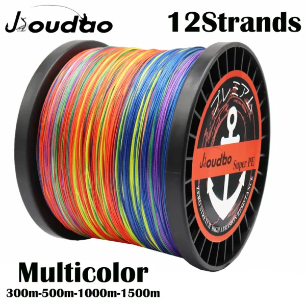 Jioudao 12 Strands Super Strong PE Braided Fish Line 40LB-205LB Multicolor