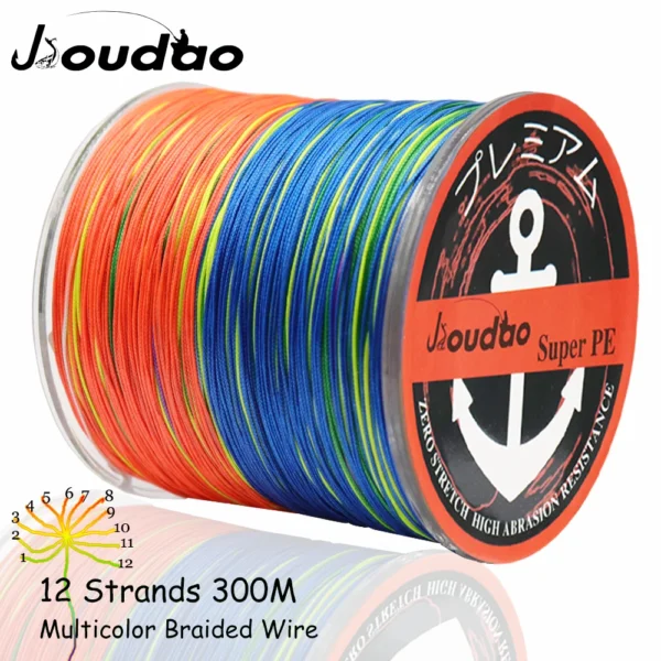 Jioudao 12 Strands Super Strong PE Braided Fish Line 40LB-205LB Multicolor