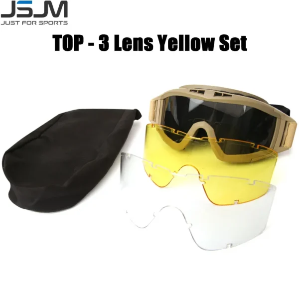 JSJM Airsoft Tactical Goggles 3 Lens Windproof Dustproof Shooting  Glasses CS Safe Protection - Image 8