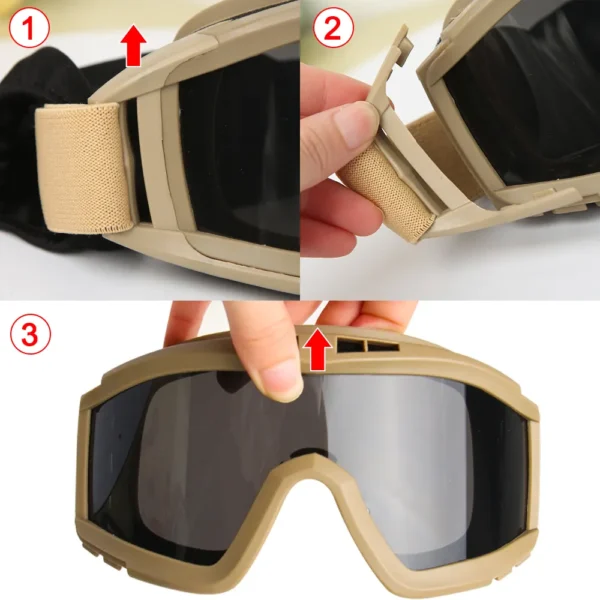 JSJM Airsoft Tactical Goggles 3 Lens Windproof Dustproof Shooting  Glasses CS Safe Protection
