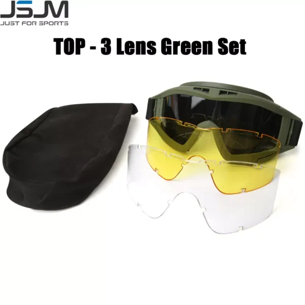 JSJM Airsoft Tactical Goggles 3 Lens Windproof Dustproof Shooting  Glasses CS Safe Protection - Image 9