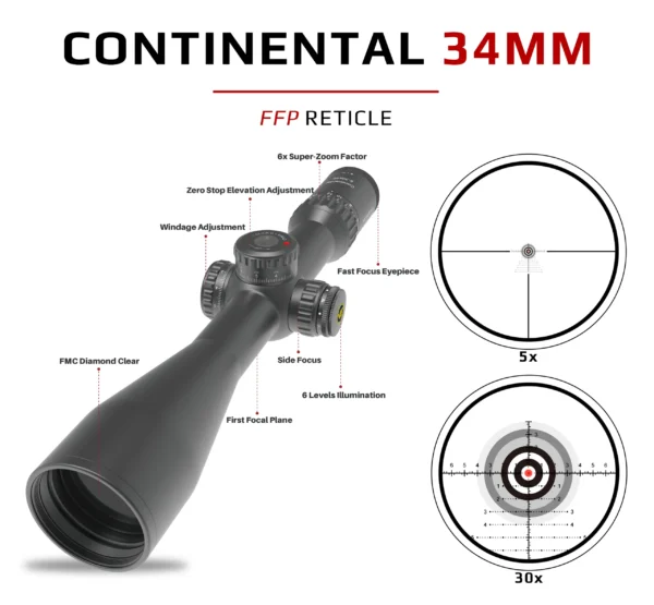 Vector Optics 34mm Continental 5-30x56 HD FFP Hunting Riflescopes