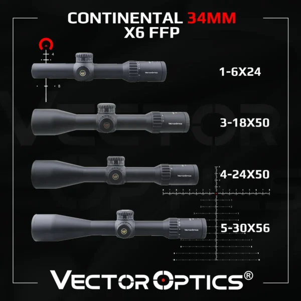 Vector Optics Continental 34mm FFP 1-6x28 3-18x50 4-24x56 5-30x56 Hunting Riflescope