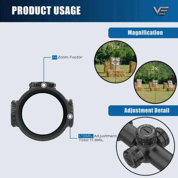 Vector Optics Veyron SFP Compact Scope With Turret Lock System For Compact Air Guns & Light Weight Firearms Side Focus Min 10Yds