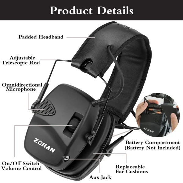 ZOHAN Electronic Shooting Ear Protection Sound Amplification Anti-noise Earmuffs