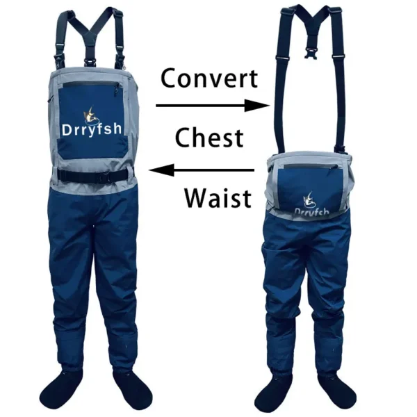 DRRYFSH Men Breathable Stocking foot Chest Waist Convertible Wader - Image 4