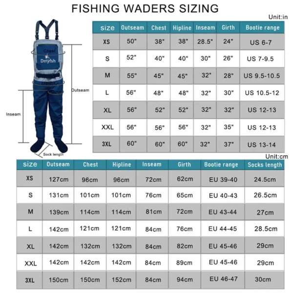 DRRYFSH Men Breathable Stocking foot Chest Waist Convertible Wader - Image 6