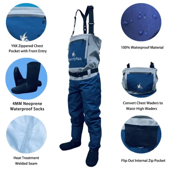 DRRYFSH Men Breathable Stocking foot Chest Waist Convertible Wader - Image 5