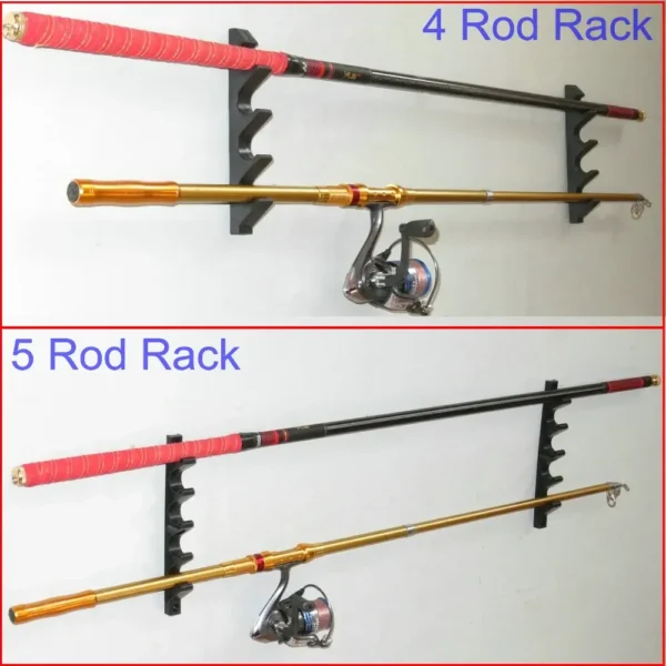 Plastic Horizontal Fishing Rod Holders 4 or 5  Rod Wall Mount Fit Garage & Cabin & Basement