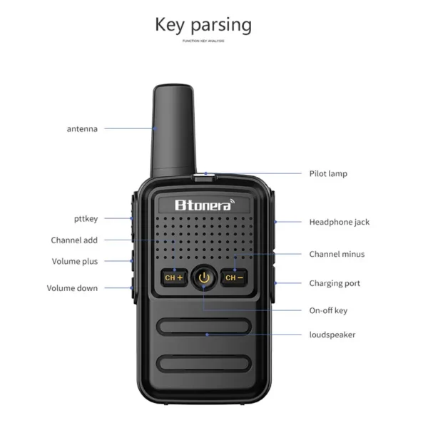 BTOERA's 2 Pcs Mini Walkie Talkie 5W 16CH UHF 400-470MHz - Image 7