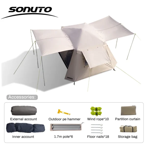 Sonuto's 3-6 Person Two Room Two Halls Ridge Tent