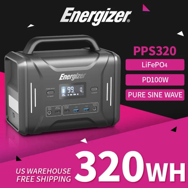ENERGIZER's PPS320 Solar Power Station PD100W Fast Charge LiFePO4 Battery