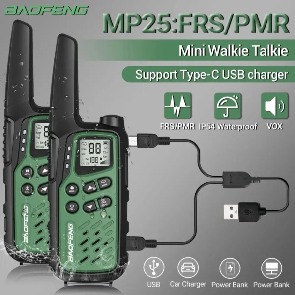 BAOFENG's 2 Pack MP25 PMR446/FRS Long Range Two-way Radio With LCD Display