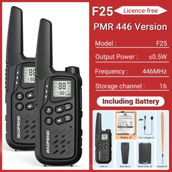 BAOFENG's 2 Pack MP25 PMR446/FRS Long Range Two-way Radio With LCD Display