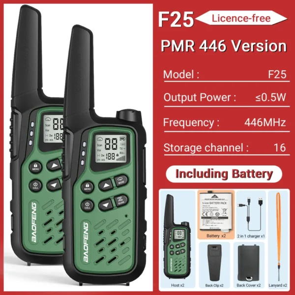 BAOFENG's 2 Pack MP25 PMR446/FRS Long Range Two-way Radio With LCD Display