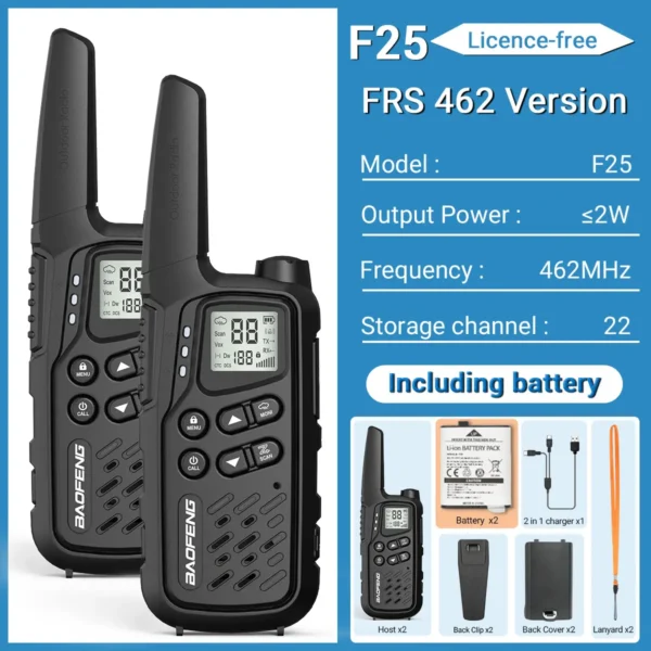 BAOFENG's 2 Pack MP25 PMR446/FRS Long Range Two-way Radio With LCD Display