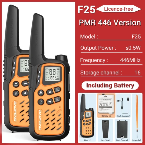 BAOFENG's 2 Pack MP25 PMR446/FRS Long Range Two-way Radio With LCD Display